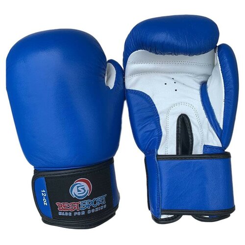 фото Перчатки боксерские best sport bs-бпк4 кожа, на липучке, синие, 12 oz.