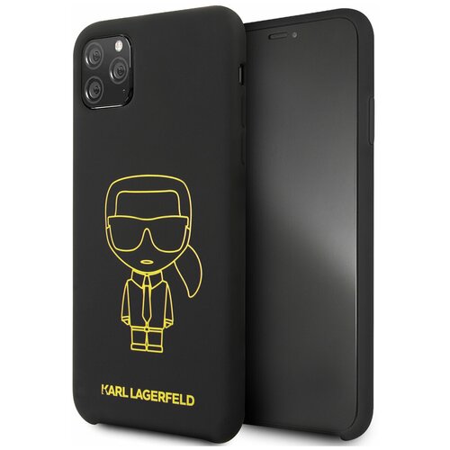 фото Чехол lagerfeld для iphone 11 pro max liquid silicone ikonik outlines hard black/yellow karl lagerfeld