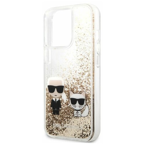 фото Lagerfeld для iphone 13 pro чехол liquid glitter karl & choupette hard gold karl lagerfeld