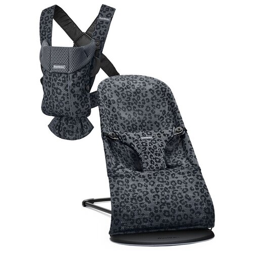 фото Шезлонг babybjorn bliss mesh с рюкзаком mini mesh, антрацитово-леопардовый