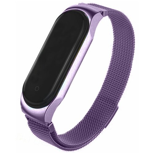 фото Ремешок для фитнес браслета xiaomi mi band 3 и mi band 4 миланская петля (18.5 см) / металлический браслет для смарт часов сяоми ми бенд 5 и ми бэнд 6 / сменный стальной ремешок для часов премиум качества (фиолетовый) life style