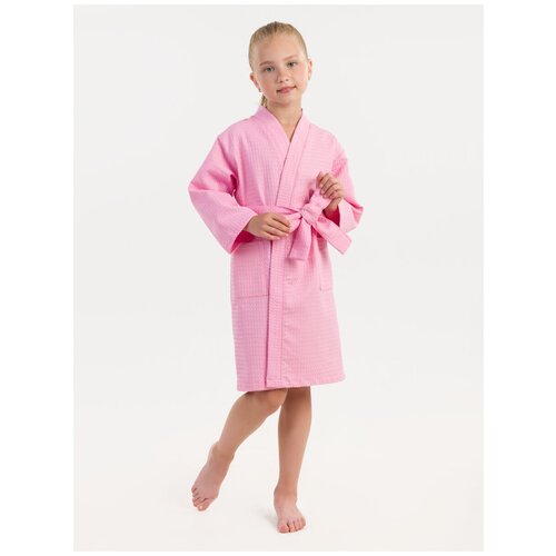 фото Халат вафельный детский bio-textiles кимоно размер 34 розовый для девочки