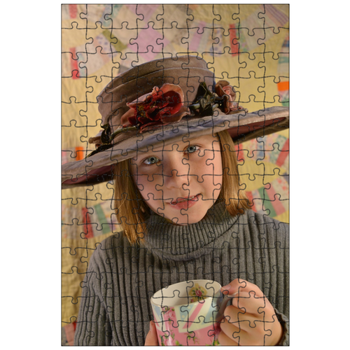 фото Магнитный пазл 27x18см."шапка, девочка, чай" на холодильник lotsprints