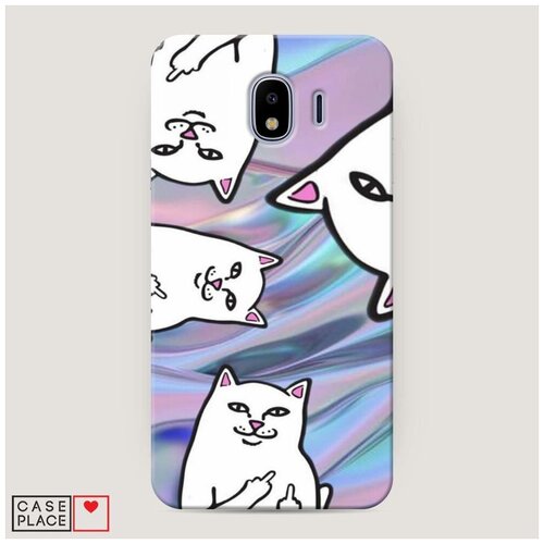 фото Чехол пластиковый samsung galaxy j4 кот с факами на шелке case place