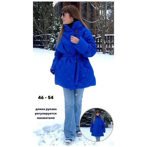 фото Стеганое пальто женское синее зимнее, осеннее, демисезонное 7fe.bruary