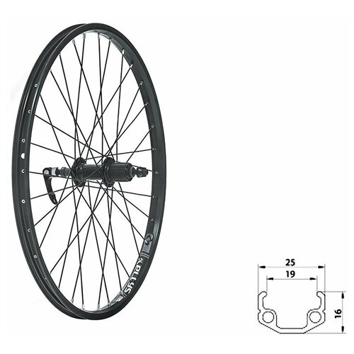 фото Колесо велосипедное kls wasper cassette v-brake r, заднее, 24", под ободной тормоз, чёрный kellys