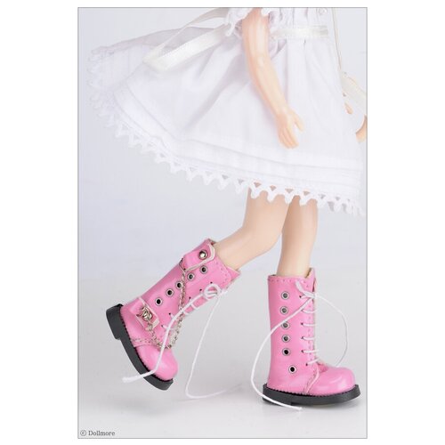 фото Dollmore 12 inches anfan chain boots pink (высокие розовые ботинки на шнуровке с цепочками для кукол пуллип 31 см / блайз / доллмор)