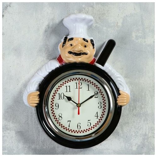 фото Часы настенные, серия: кухня, "повар со сковородой", 26.5х20см mikimarket