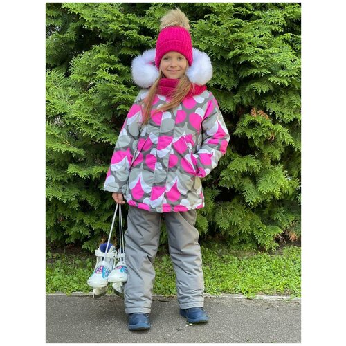 фото Утепленный зимний комплект (куртка и брюки) lapland для девочки "лотос", размер 134, серый/малиновый