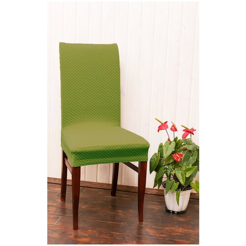 фото Чехол на стул / чехол для стула со спинкой quilting оливковый luxalto
