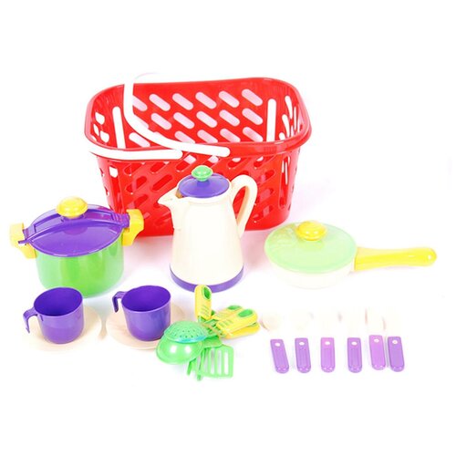 фото Игрушечный набор детская кухня kinder way продуктовая корзина с игрушечными овощами
