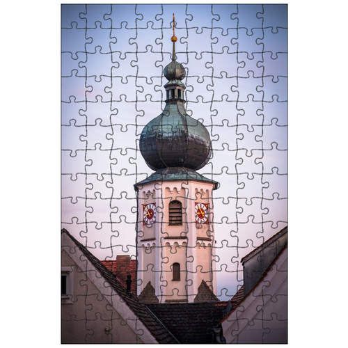 фото Магнитный пазл 27x18см."церковная башня, часы, башня" на холодильник lotsprints