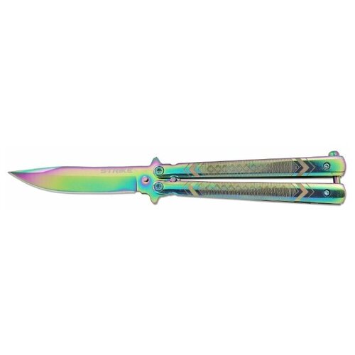 фото Нож складной бабочка радужный цвет с клипсой ножемир чёткий расклад strike b-113cs