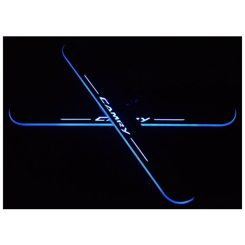 фото Накладки на пороги premium для toyota camry (синяя подсветка, 2шт.) autonew16