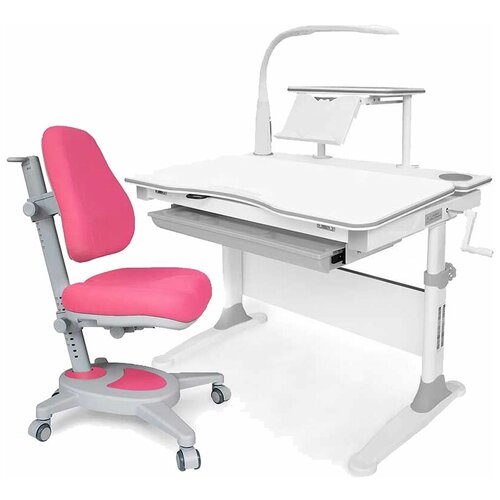 фото Комплект парта mealux evo-30 серый + кресло onyx розовое + чехол для кресла + led- лампа + полка- надстройка + подставка для книг