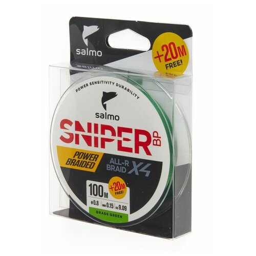 фото Леска плетеная salmo sniper bp all r braid х4 grass green 120м 0,15мм