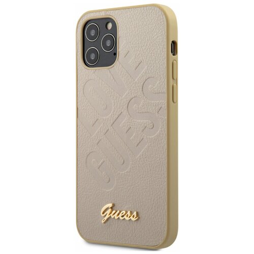 фото Чехол-накладка для iphone 12/12 pro guess pu iridescent "love" with metal logo, золотистый (guhcp12mpuilglg)