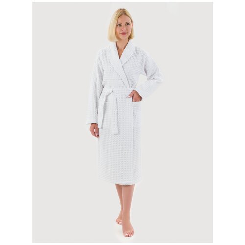 фото Халат вафельный bio-textiles женский "комфорт" белый 56-58 модель шаль с воротником