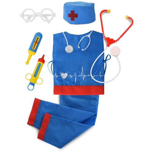 фото Набор доктора детский мега тойс медик 7 предметов (штаны, накидка, колпак, стетоскоп, очки, шприц, градусник)