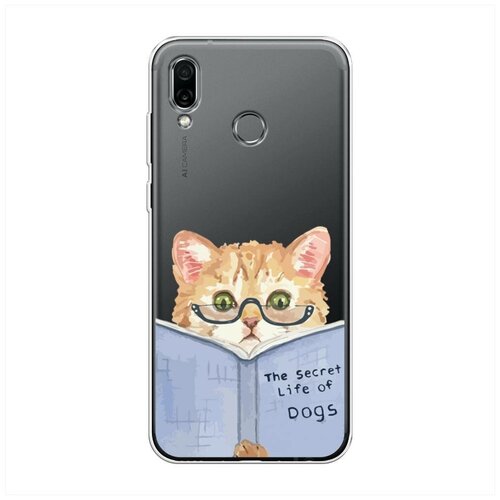 фото Силиконовый чехол "кот читает книгу" на huawei honor play / хуавей хонор плэй case place