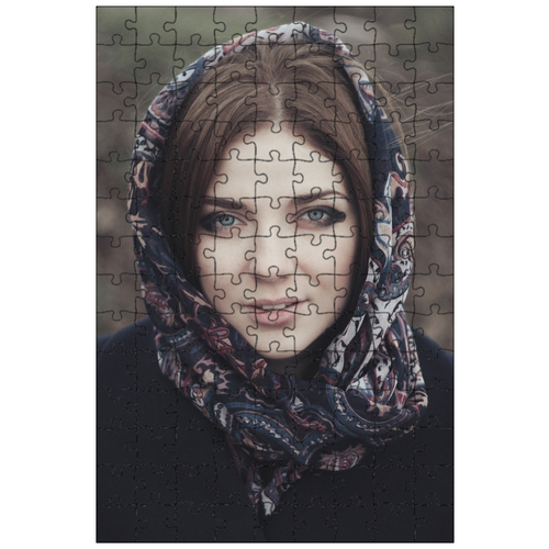 фото Магнитный пазл 27x18см."женщина, головной платок, лицо" на холодильник lotsprints