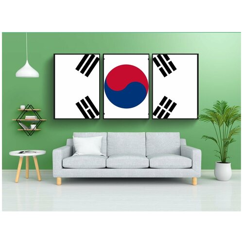 фото Модульный постер "юг, корея, флаг" 180x90 см. из 3х частей в тубусе, без рамки lotsprints