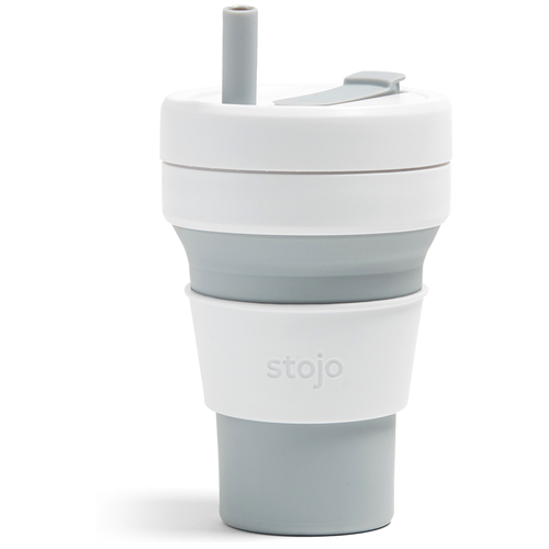 фото Многоразовый складной стакан stojo с крышкой для кофе с собой из пищевого силикона, кружка для кофе 470 мл, цвет dove