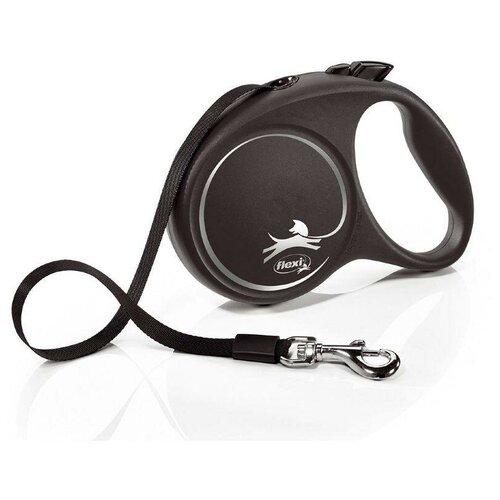 фото Flexi black design l tape - поводок- рулетка для собак 5м до 50 кг, ремень pp44685 черная