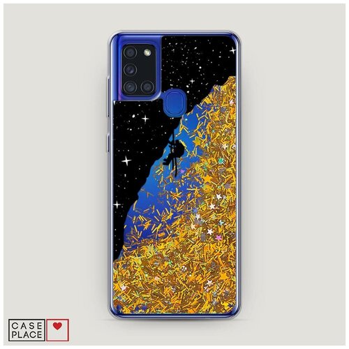 фото Чехол жидкий с блестками samsung galaxy a21s скалолаз в космосе case place