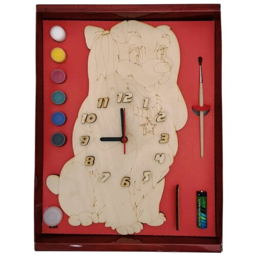 фото Часы с циферблатом под роспись "собачка леди" с красками арт. дни134 нескучные игры