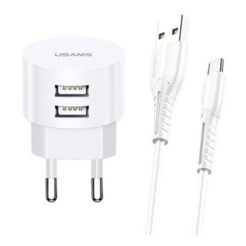 фото Зарядное устройство usams send- tu series set 2xusb + кабель type- c u35 white xtxlogt18tc05