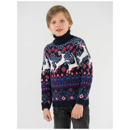 фото Детский свитер с оленями и узорами для мальчиков 3-4 года pulltonic