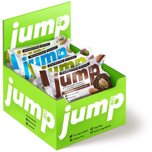 фото Протеиновые конфеты jump ассорти, с нежной ореховой начинкой, (8 шт). протеиновые фитнес-батончики
