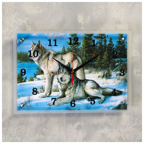 фото Часы настенные прямоугольные "волки в зимнем лесу", 25х35 см сюжет 1056568 .