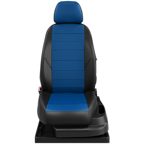 фото Авточехлы для renault duster с 2021- н. в. джип рестайлинг 2. задняя спинка 40 на 60, сиденье единое, подлокотник в вод. спинке, 5+2- подголовников (задние 2 прямых + 3 г- образных), (без air- bag перед сиденья). экокожа, эк-05 синий / чёрный avtolider1
