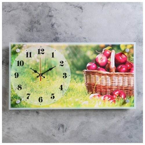 фото Часы настенные, серия: кухня, "корзина с яблоками", 26х52 см, микс рубин