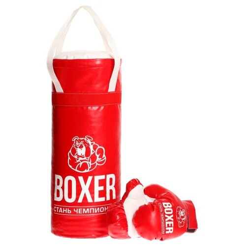 фото Боксерский набор №2 пк лидер 18516, груша-экокожа, перчатки-экокожа, 40 см красный leader