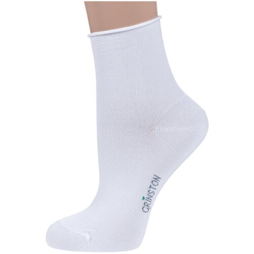 фото Женские носки без резинки из мерсеризованного хлопка grinston socks (pingons) белые, размер 23