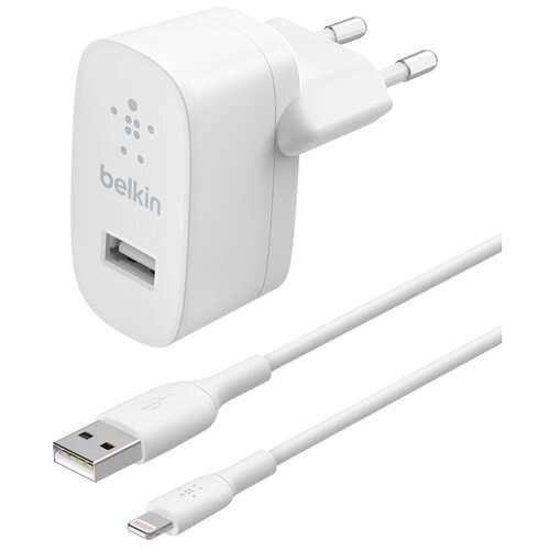 фото Сетевое зарядное устройство belkin 12вт, usb-a, кабель 1м usb-a-ltg, белый (wca002vf1mwh)