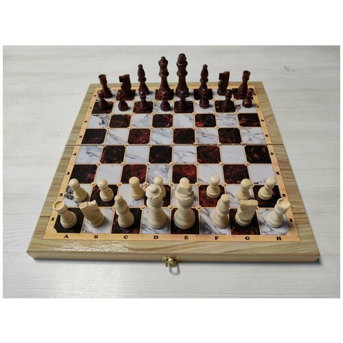 фото Шахматы- нарды- шашки деревянные с рисунком под мрамор lavochkashop