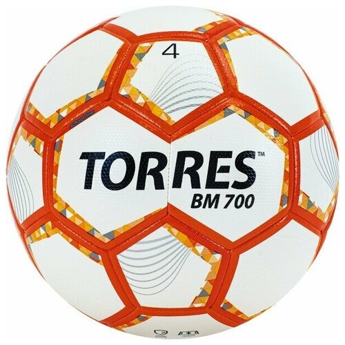 фото Мяч футбольный bm 700, размер 4, 32 панели, pu, гибридная сшивка, цвет бежевый/оранжевый/серый torres