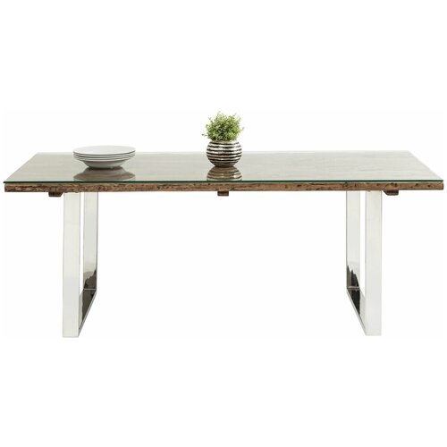фото Kare design стол rustico, коллекция "рустик" 200*76*90, шпон, стекло, нержавеющая сталь, коричневый