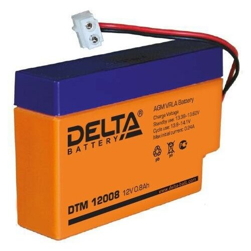 фото Delta аккумулятор delta dtm 12008 12в 0,8ач 96x25x62 мм провод с гнездом (amp т9) delta battery