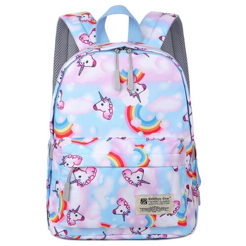 фото Молодёжный рюкзак с красочным принтом для школы и прогулок от rittlekors gear 5687 радужная лошадь синий