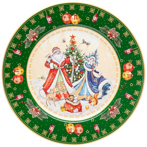 фото Тарелка обеденная дед мороз и снегурочка 26см зеленая lefard новогодняя коллекция (153669)