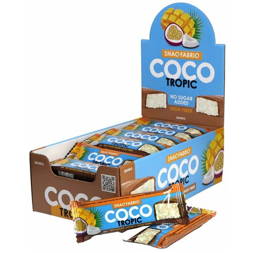 фото Snaq fabric coco батончик в шоколаде 40 г (коробка 30 шт) кокос и манго-маракуйя snaq fabriq