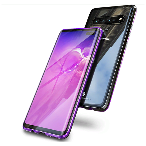фото Чехол-бампер mypads для samsung galaxy s10 sm-g973f магнитный из закаленного стекла и металла с односторонней прозрачной крышкой металлический защитный противоударный фиолетовый