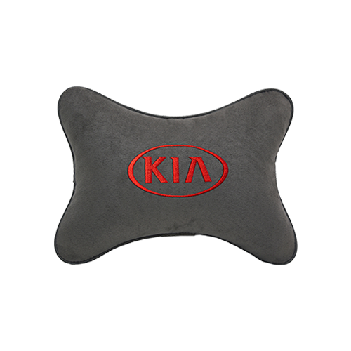 фото Подушка на подголовник алькантара d. grey (красная) с логотипом автомобиля kia vital technologies