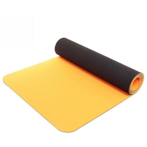 фото Коврик для йоги 6мм 61*183 см "гармония" 2х сторонний, оранжевый/серый без бренда