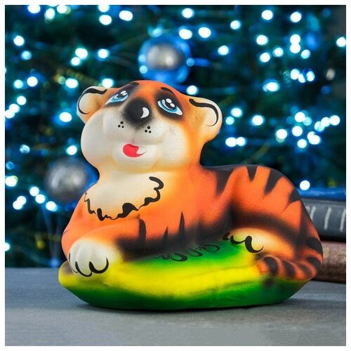 фото Копилка "тигр на подушке" рыжий, 20см хорошие сувениры